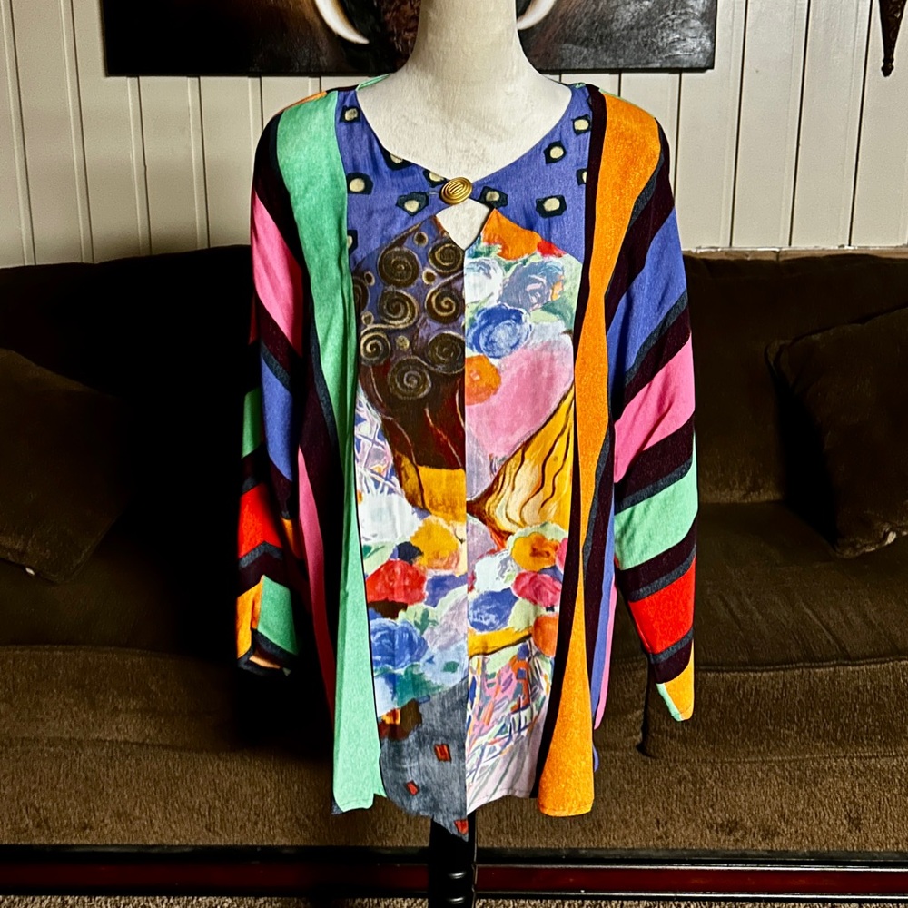 Carole Little ~ USA ~ Women’s Size 10 ~ Multi-Colors Striped & Polka Dots Blouse - Picture 2 of 12